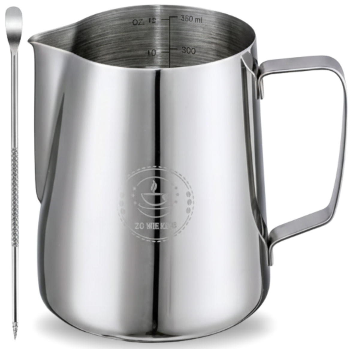 Jarra Espumadora de Acero Inoxidable 12 oz – Herramienta Ideal para Arte Latte y Café Profesional