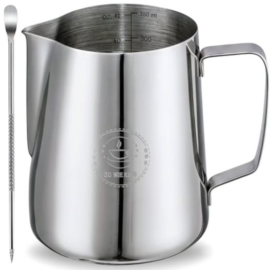 Jarra Espumadora de Acero Inoxidable 12 oz – Herramienta Ideal para Arte Latte y Café Profesional